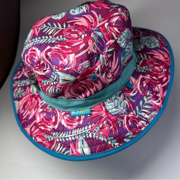 Sunday Afternoons Sun Hat Girls Spring Bliss Strap Pink Blue Floral UPF 50 NEW L - Picture 3 of 11